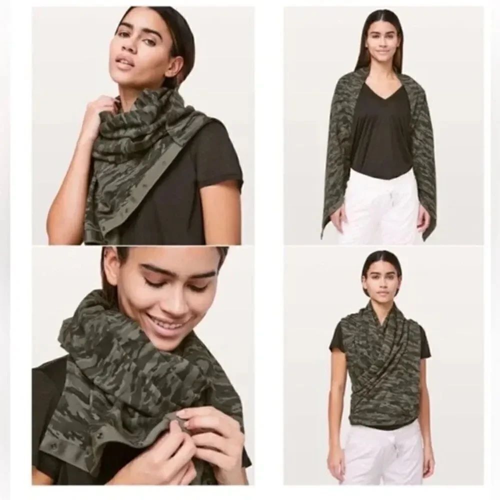 Lululemon camo print multi use scarf green button